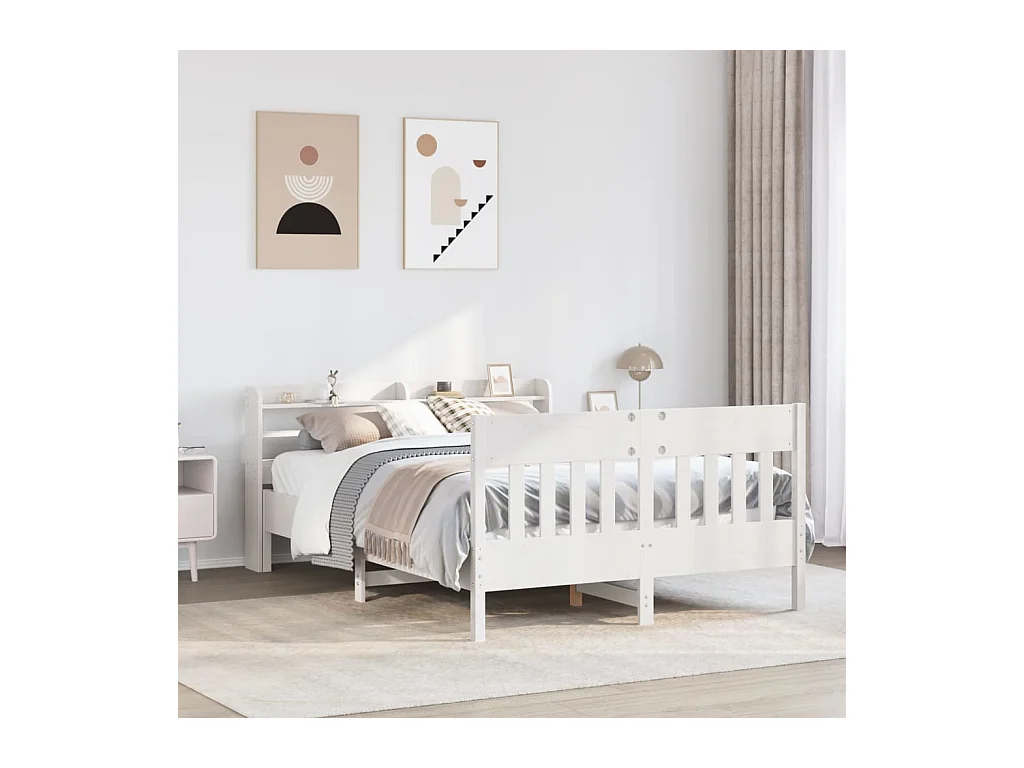 Cadre de lit sans matelas blanc 150x200 cm bois de pin massif
