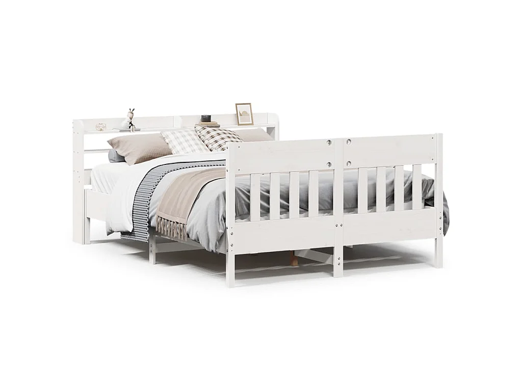 Cama sem colchão 150x200 cm madeira de pinho maciça branco