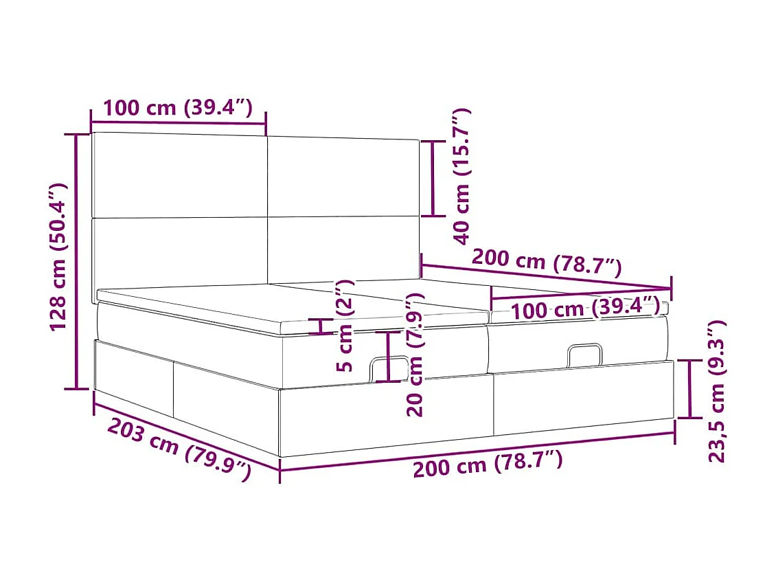 Cadre de lit ottoman et matelas gris clair 200x200cm tissu