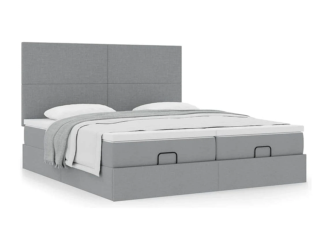 Cadre de lit ottoman et matelas gris clair 200x200cm tissu