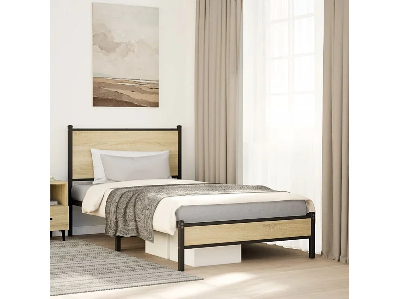 Cadre de lit en métal sans matelas chêne sonoma 107x203 cm