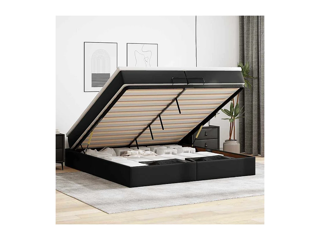 Ottoman bed met matrassen 200x200cm kunstleer zwart