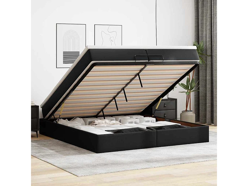 Ottoman bed met matrassen 200x200cm kunstleer zwart