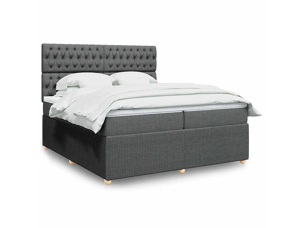 Sommier à lattes de lit avec matelas Gris foncé 200x200cm Tissu