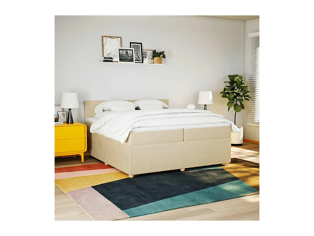 Sommier à lattes de lit avec matelas Crème 200x200 cm Tissu