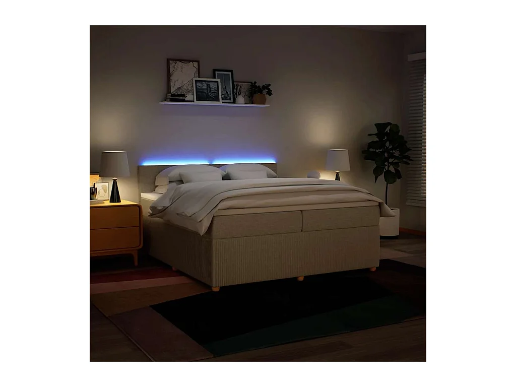 Sommier à lattes de lit avec matelas Crème 200x200 cm Tissu