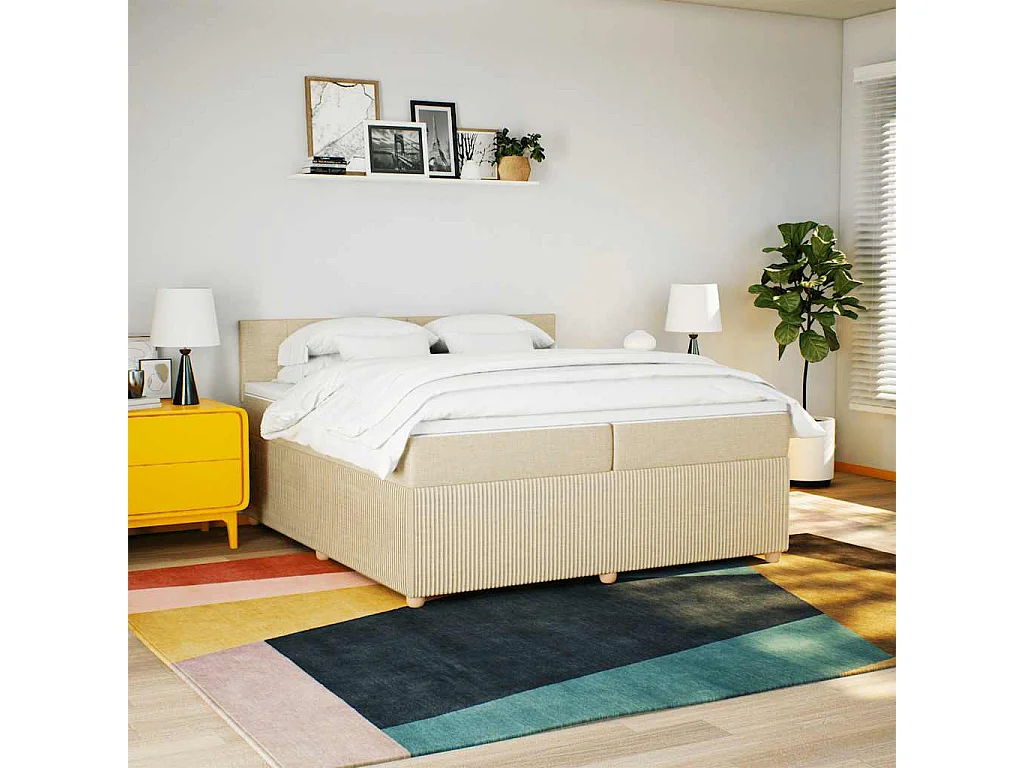 Boxspring met matras stof crèmekleurig 200x200 cm