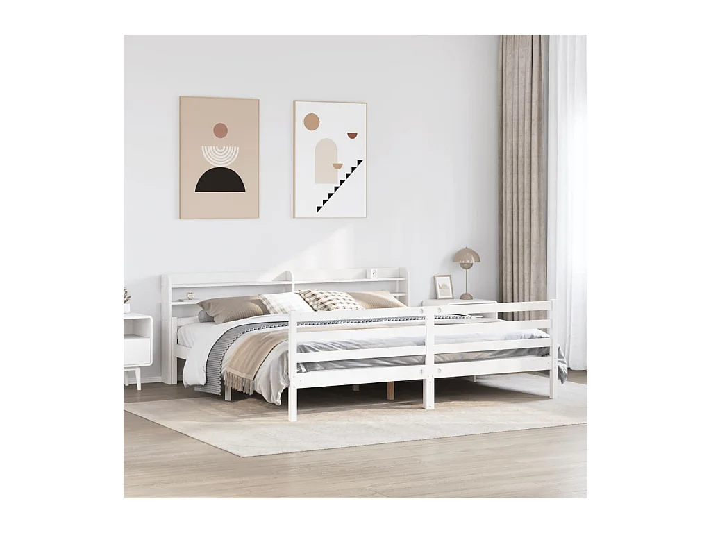 Cadre de lit avec tête de lit sans matelas blanc 200x200 cm