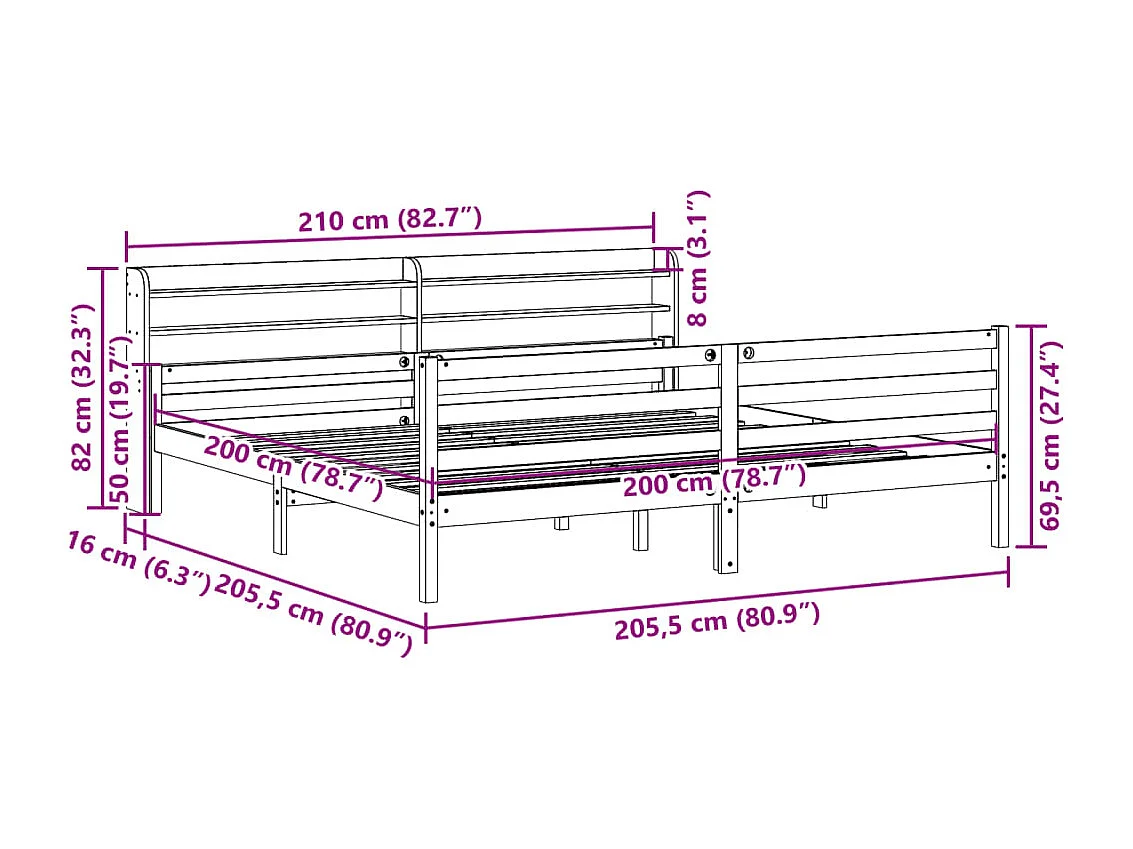 Bettgestell mit Kopfteil ohne Matratze Weiß 200x200 cm