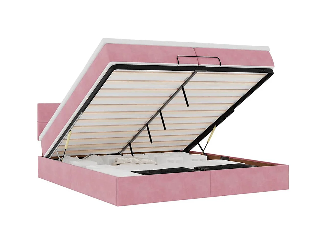 Cadre de lit ottoman avec matelas rose 200x200 cm velours