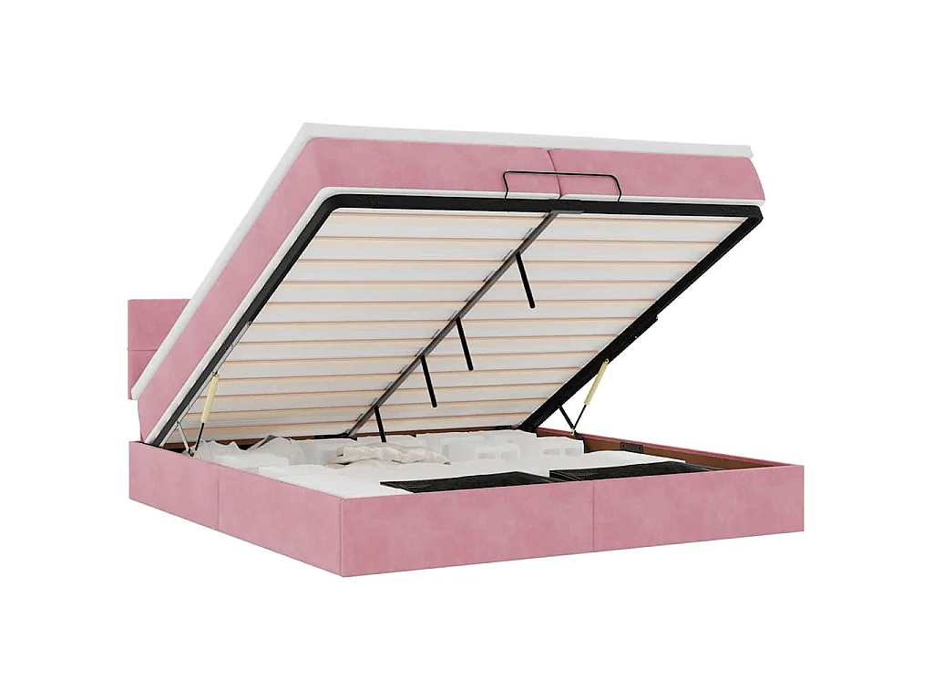 Estructura de cama otomana colchones terciopelo rosa 200x200cm