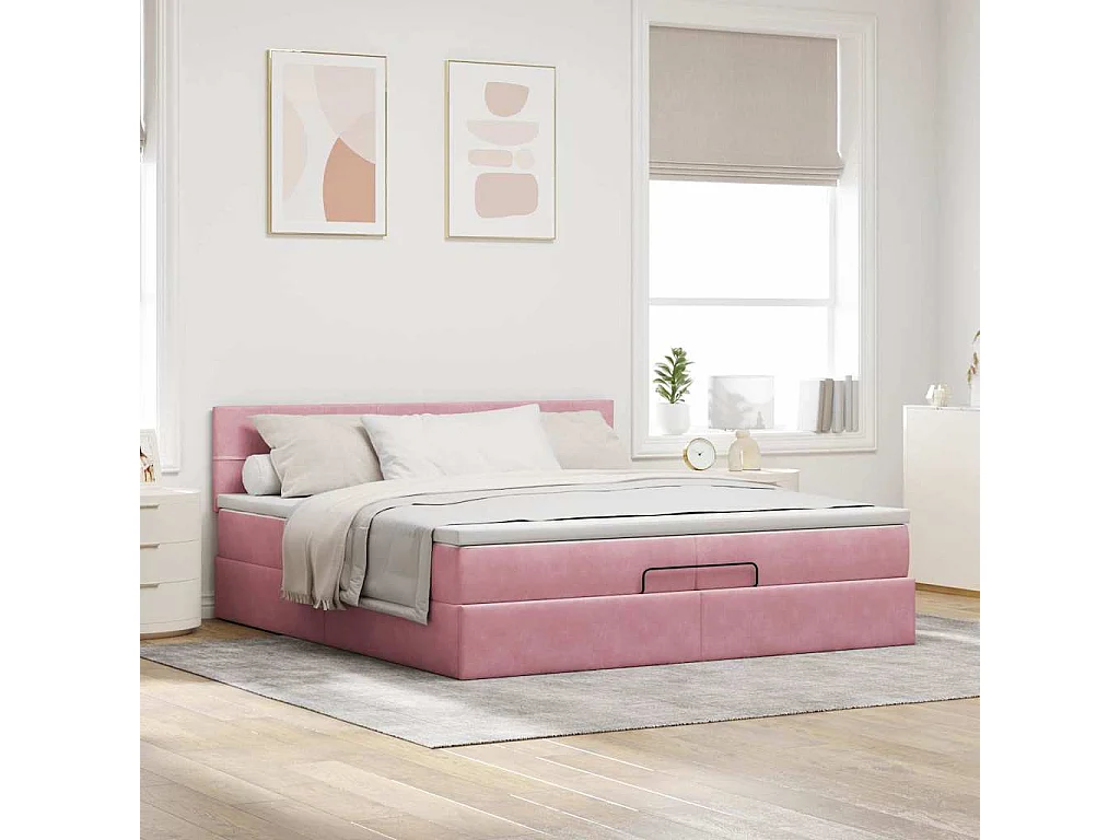 Estructura de cama otomana colchones terciopelo rosa 200x200cm