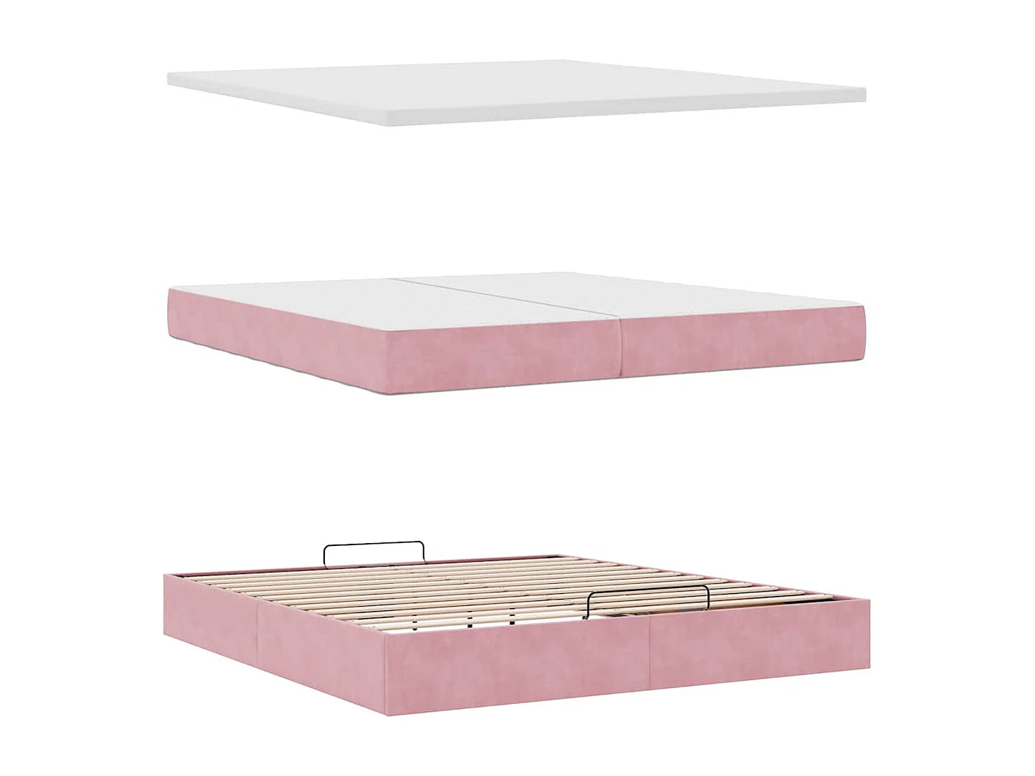 Estructura de cama otomana colchones terciopelo rosa 200x200cm