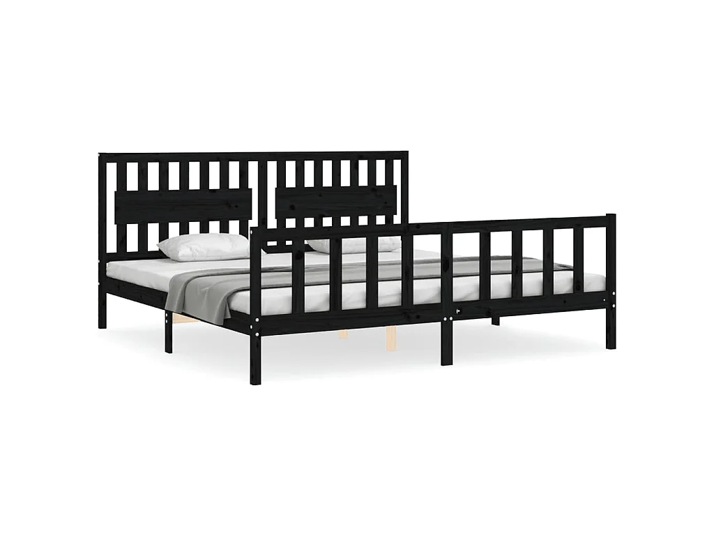 Bedframe met hoofdbord massief hout zwart 200x200 cm