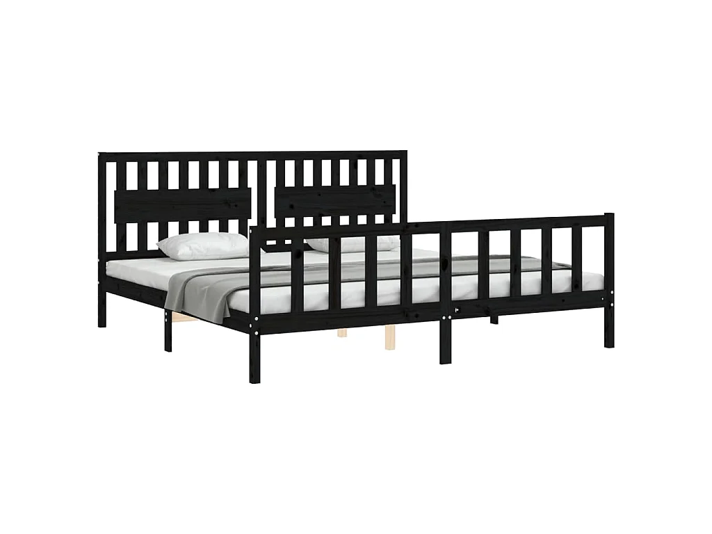 Bedframe met hoofdbord massief hout zwart 200x200 cm
