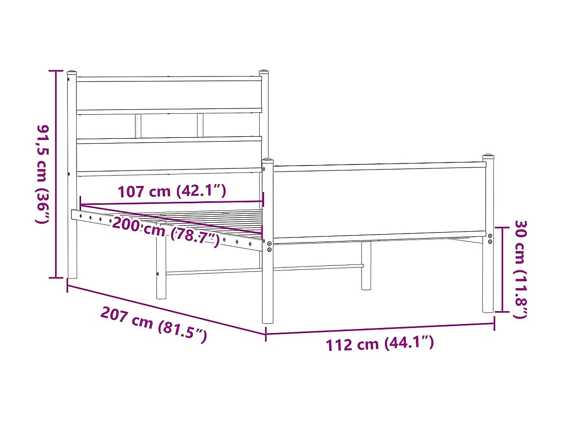 Bettgestell ohne Matratze Braun Eiche 107x200 cm Holzwerkstoff