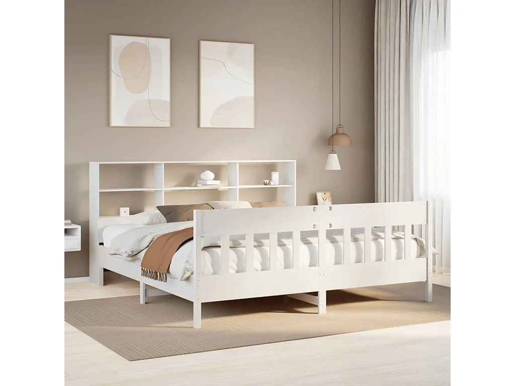 Cadre de lit sans matelas blanc 200x200 cm bois massif de pin