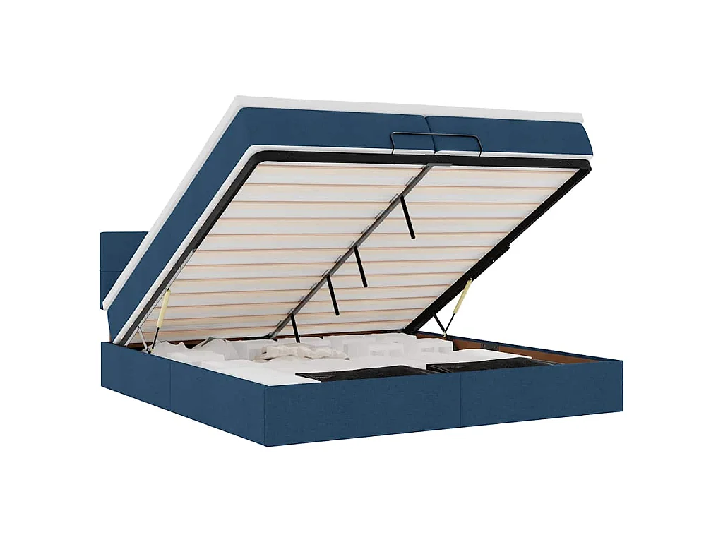 Cadre de lit ottoman avec matelas bleu 200x200 cm tissu