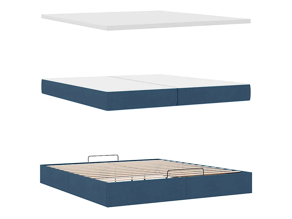 Cadre de lit ottoman avec matelas bleu 200x200 cm tissu
