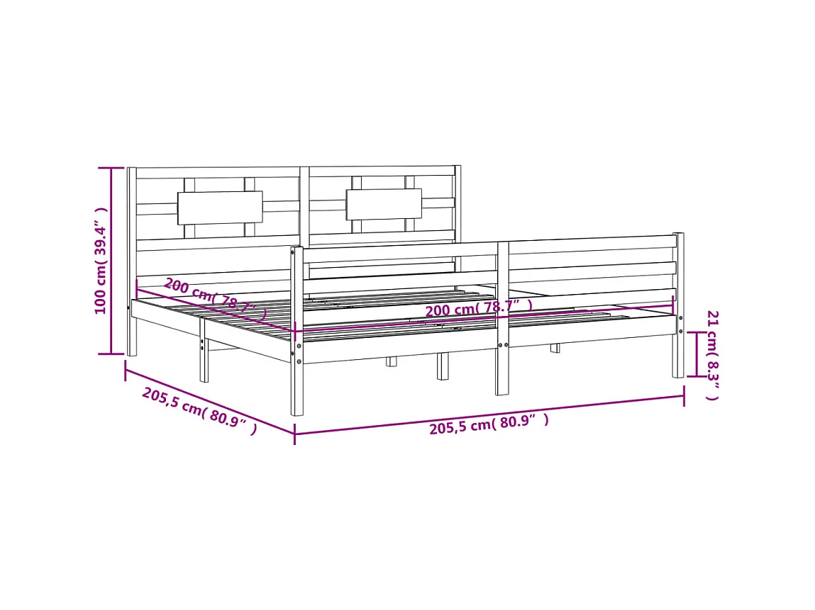 Cadre de lit sans matelas blanc 200x200 cm bois massif
