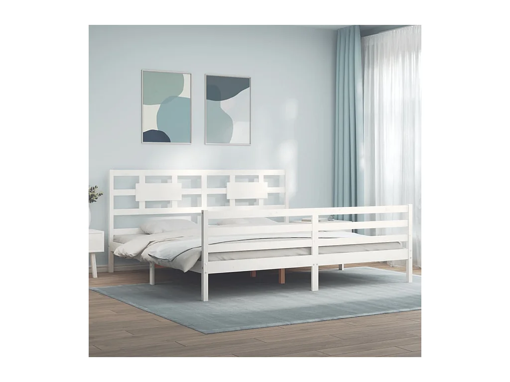 Bedframe met hoofdbord massief hout wit 200x200 cm