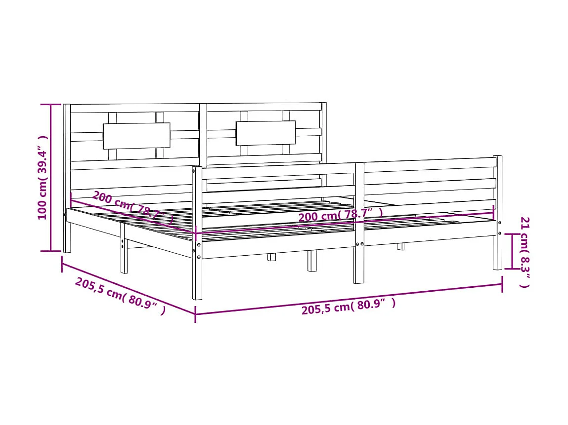 Estructura de cama con cabecero madera maciza blanco 200x200 cm