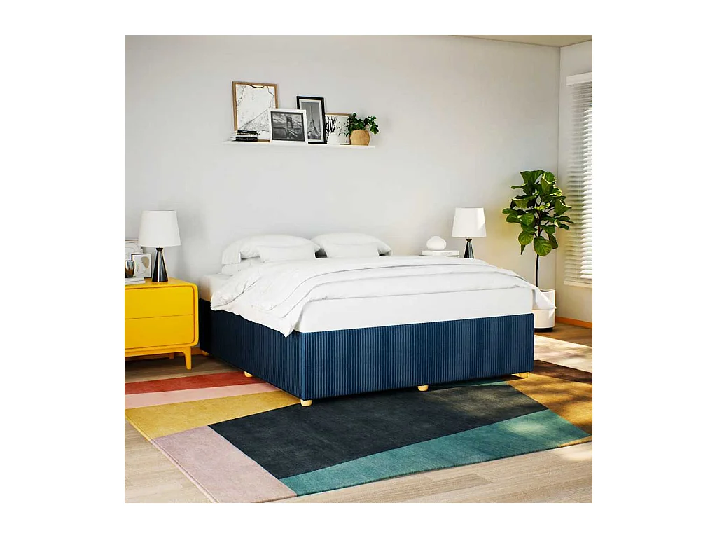 Cadre de lit sans matelas bleu 200x200 cm tissu