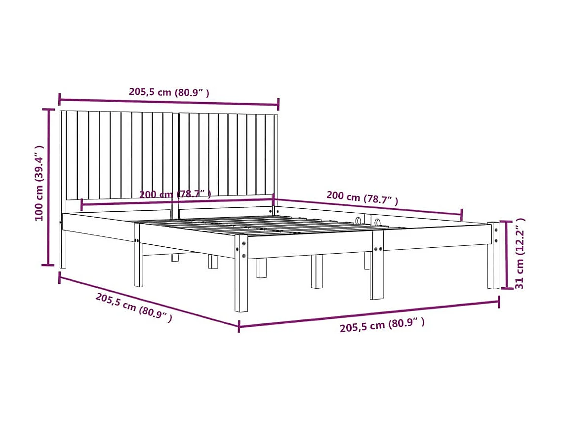 Cadre de lit sans matelas 200x200 cm bois massif de pin