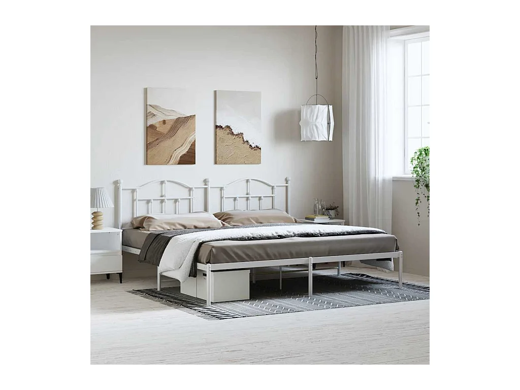 Bedframe met hoofdbord metaal wit 193x203 cm