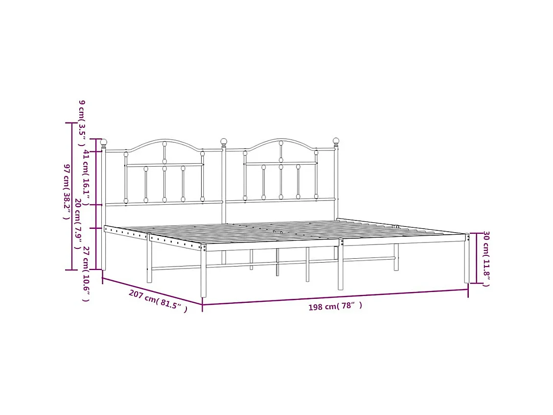 Bedframe met hoofdbord metaal wit 193x203 cm