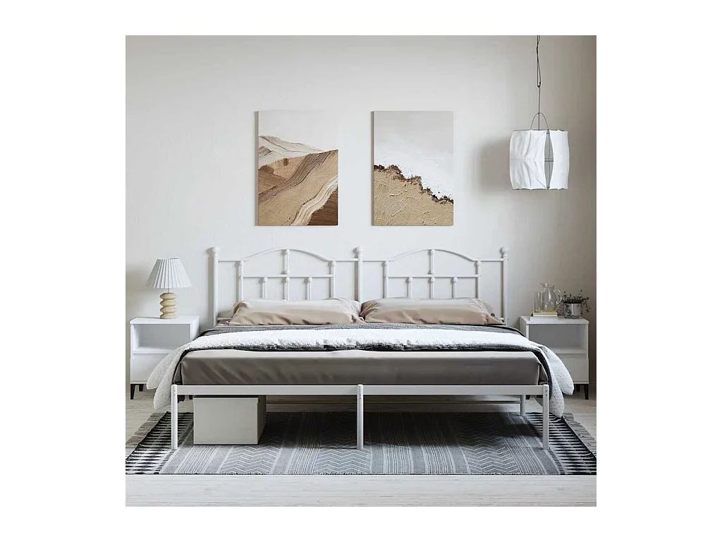 Bedframe met hoofdbord metaal wit 193x203 cm