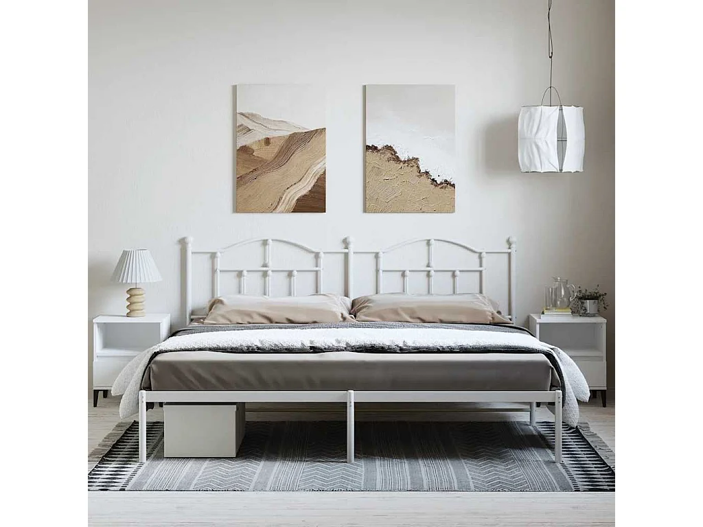 Cadre de lit métal sans matelas et tête de lit blanc 193x203 cm