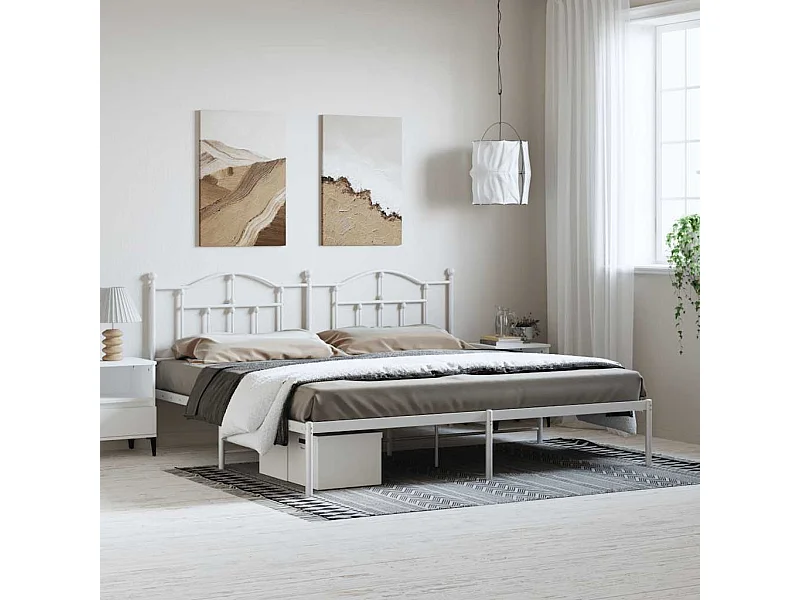 Bedframe met hoofdbord metaal wit 193x203 cm
