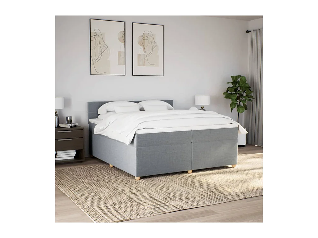 Sommier à lattes de lit avec matelas Gris clair 200x200cm Tissu
