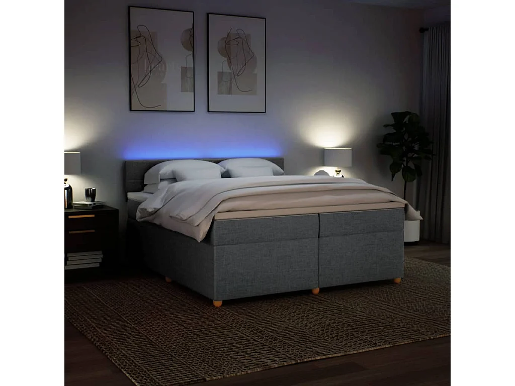 Cama box spring con colchón tela gris claro 200x200 cm