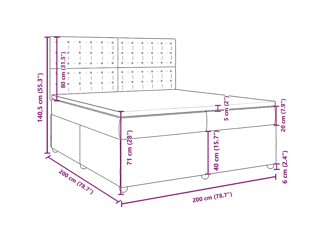 Boxspringbett mit Matratze Dunkelgrau 200x200 cm Stoff