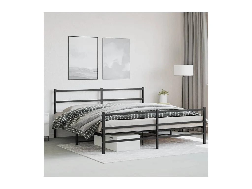 Bettgestell mit Kopf- und Fußteil Metall Schwarz 193x203 cm