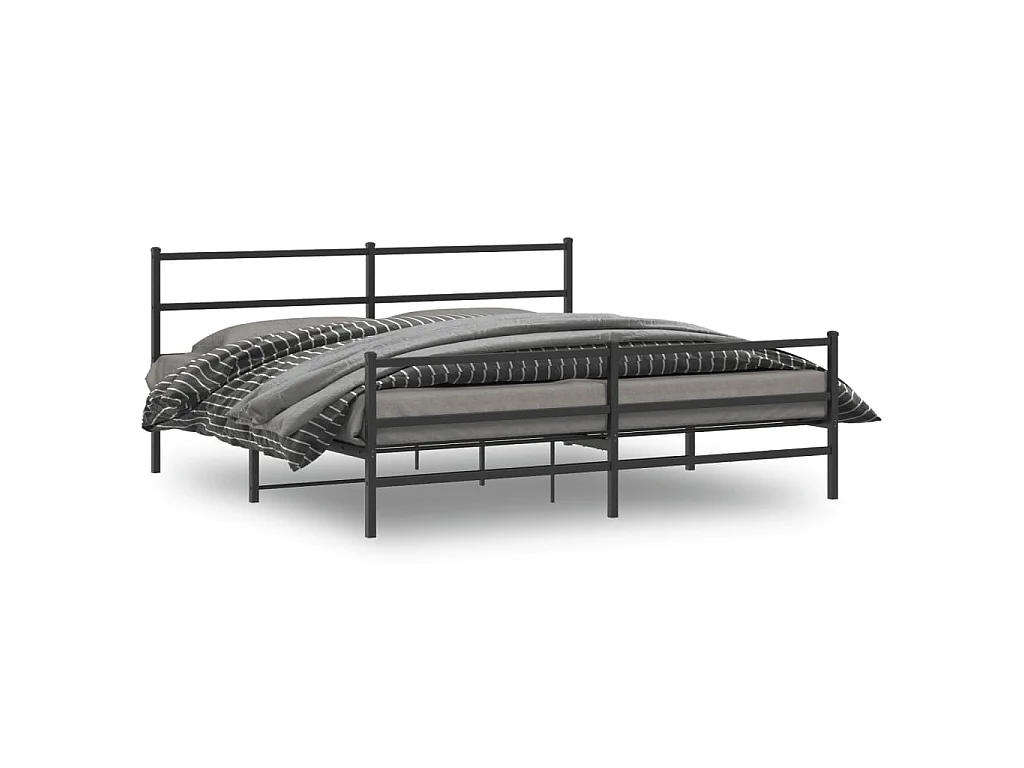 Cadre de lit métal sans matelas avec pied de lit noir 193x203cm