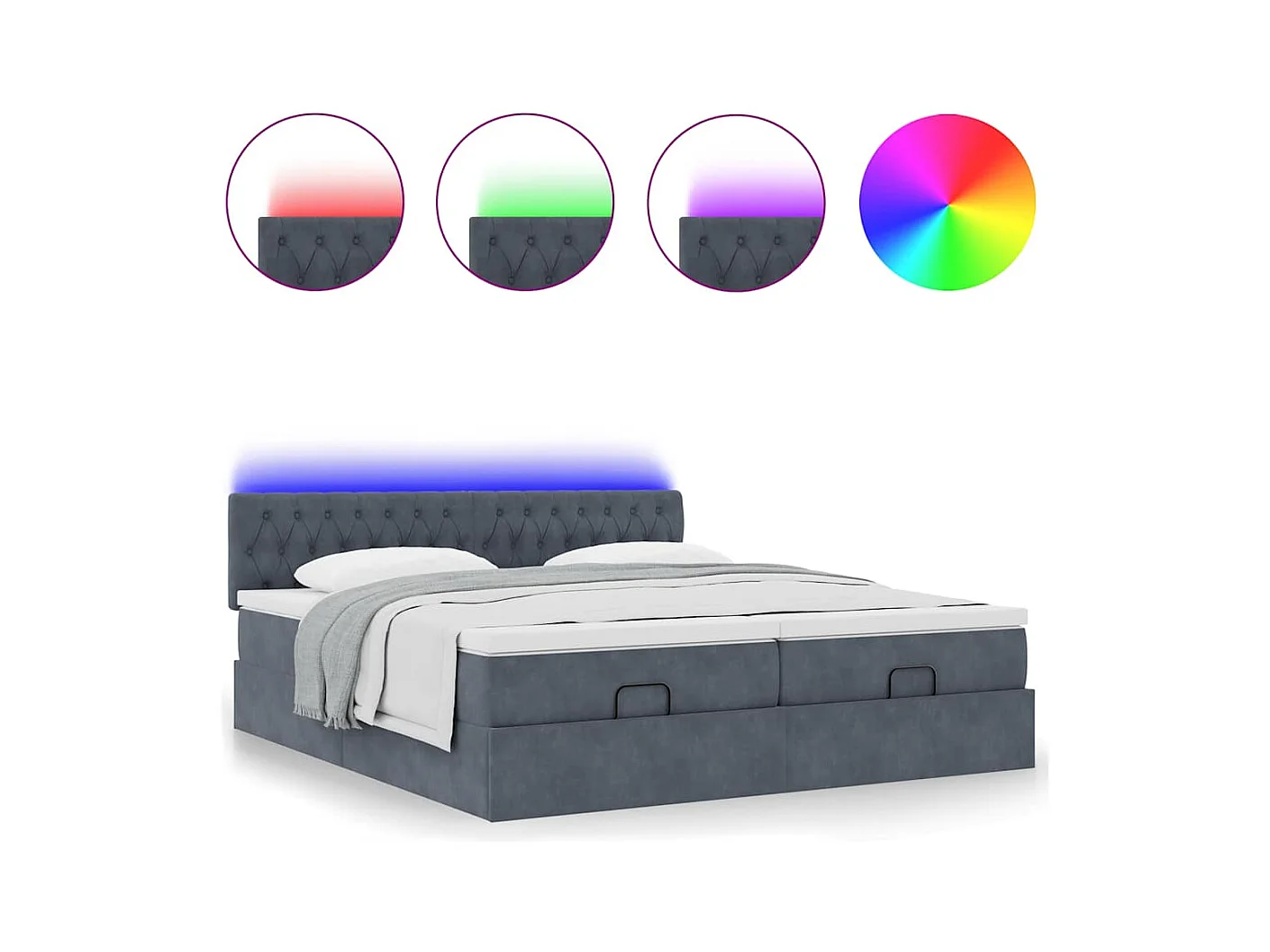 Cadre de lit ottoman avec matelas gris foncé 200x200 cm velours