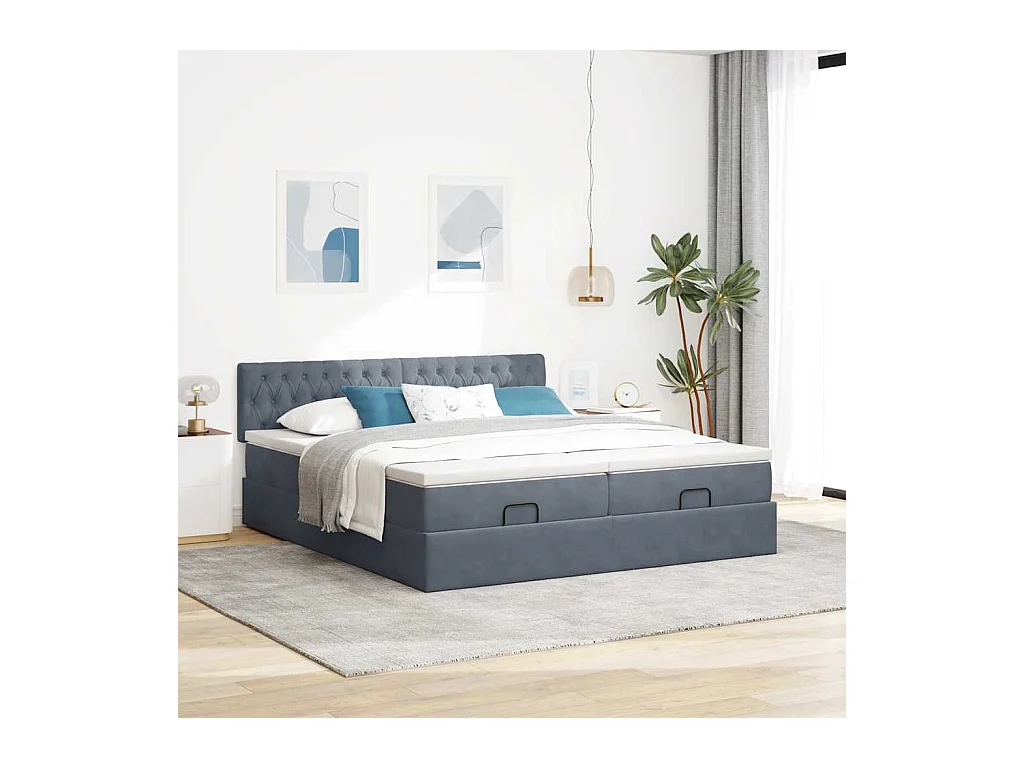 Cadre de lit ottoman avec matelas gris foncé 200x200 cm velours
