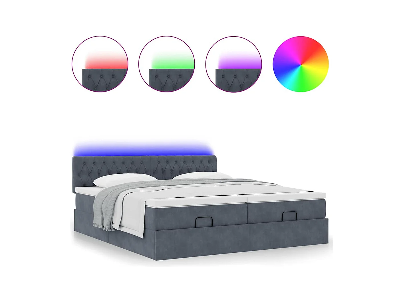 Cadre de lit ottoman avec matelas gris foncé 200x200 cm velours