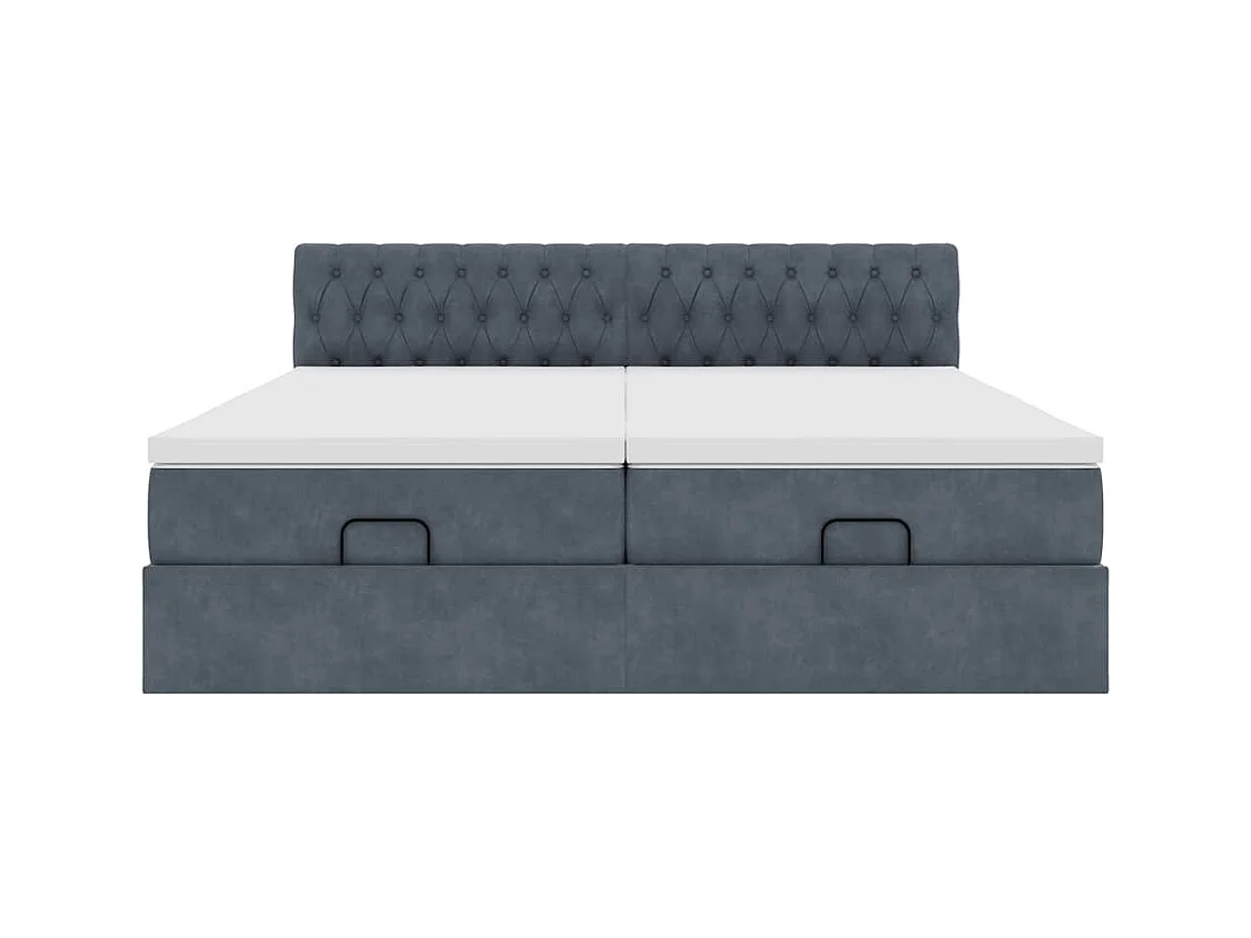 Cadre de lit ottoman avec matelas gris foncé 200x200 cm velours
