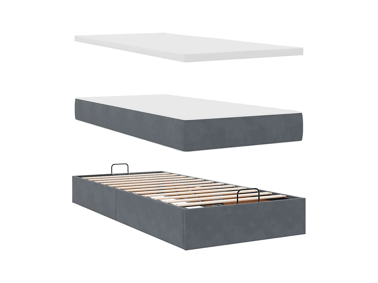 Cadre de lit ottoman avec matelas gris foncé 200x200 cm velours