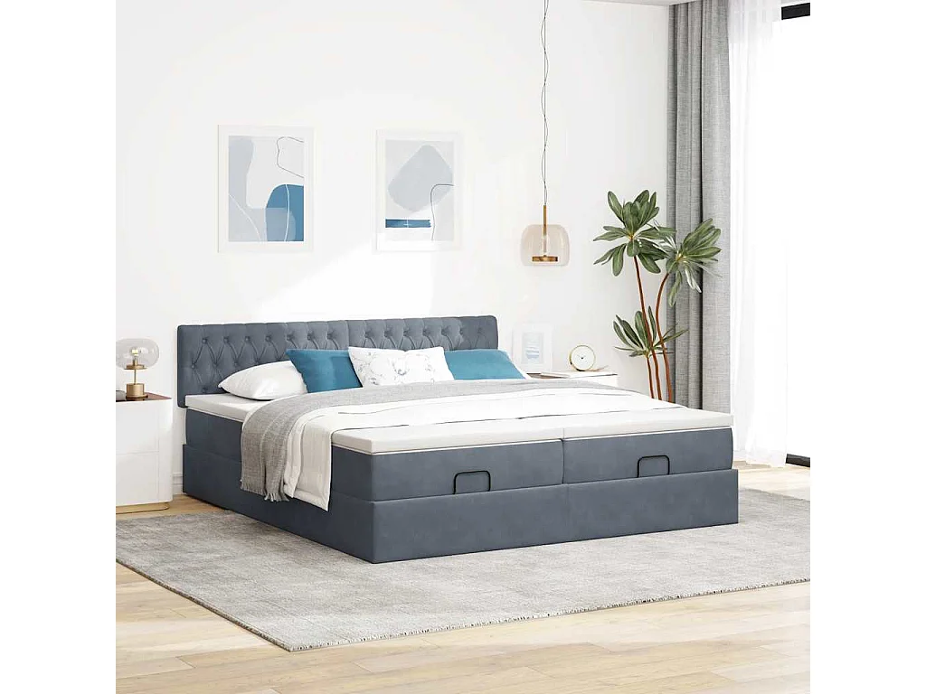 Ottoman bed met matrassen en LED's 200x200cm fluweel