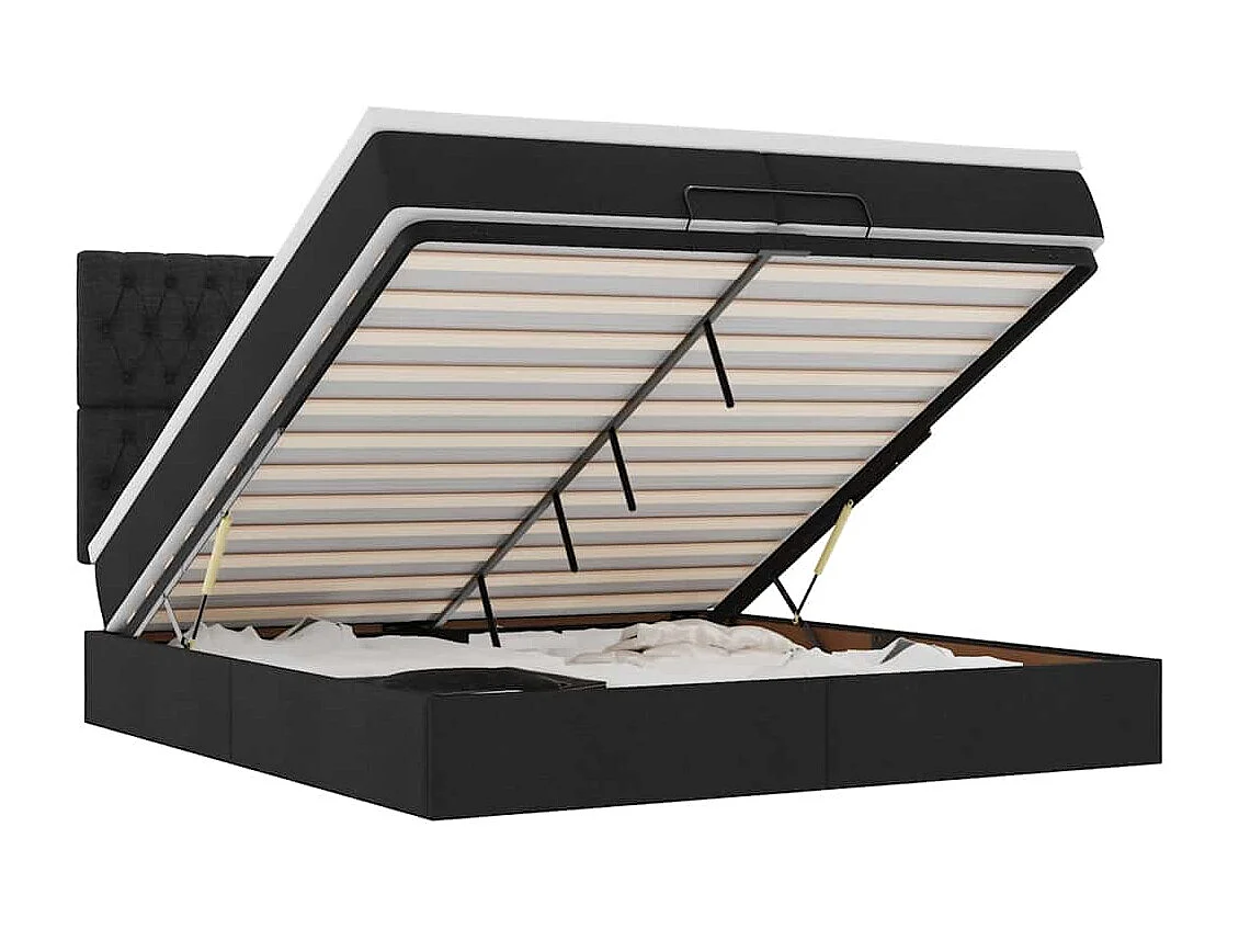 Ottoman bed met matrassen en LED's 200x200cm stof zwart