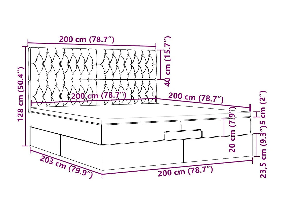 Ottoman bed met matrassen en LED's 200x200cm stof zwart