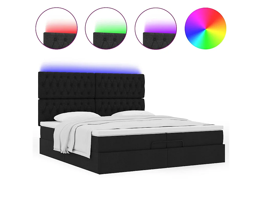 Ottoman bed met matrassen en LED's 200x200cm stof zwart
