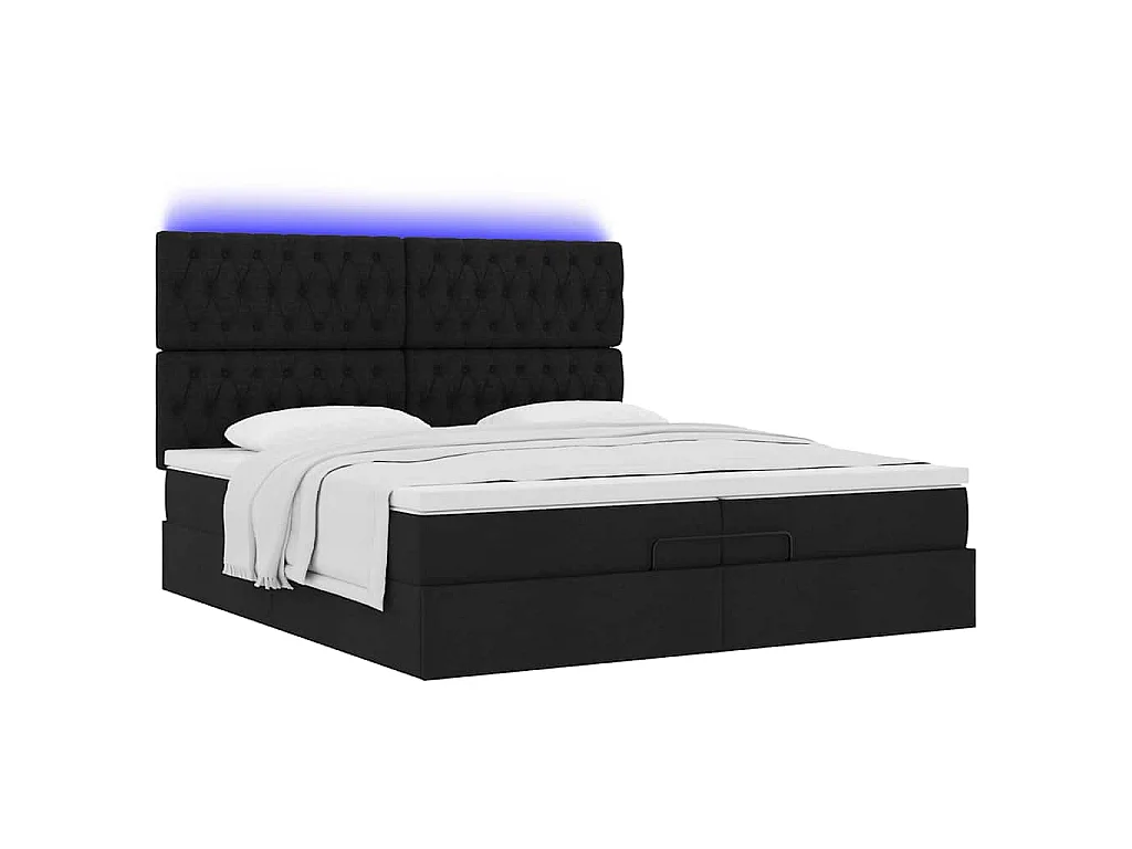 Ottoman bed met matrassen en LED's 200x200cm stof zwart