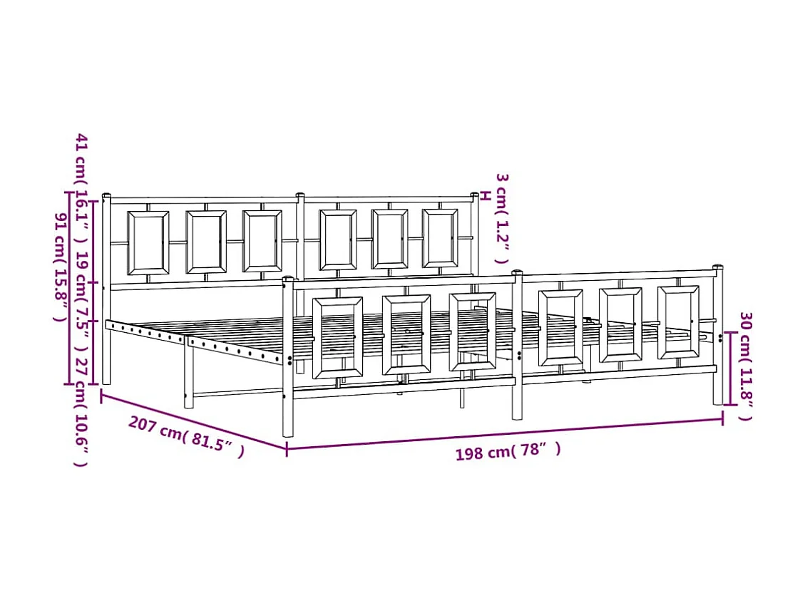 Bettgestell mit Kopf- und Fußteil Metall Weiß 193x203 cm
