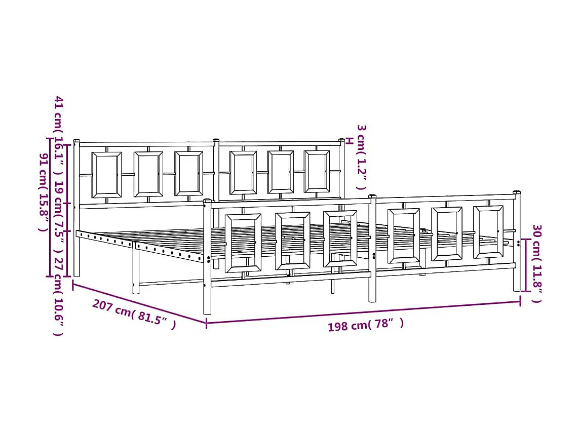 Bettgestell mit Kopf- und Fußteil Metall Weiß 193x203 cm